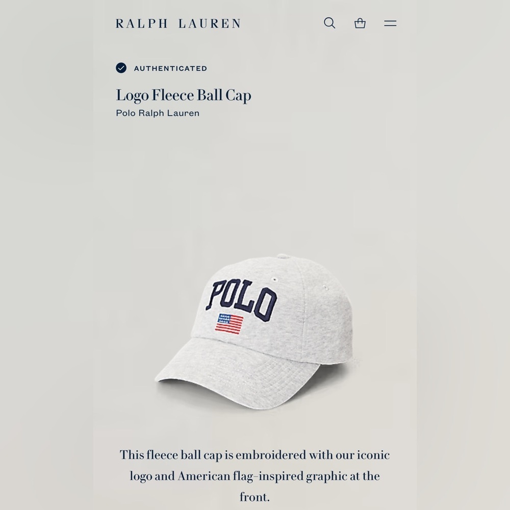 Polo Ralph Lauren American Flag Gray Fleece Baseball Cap Snap Back Unisex Adult - Picture 8 of 8